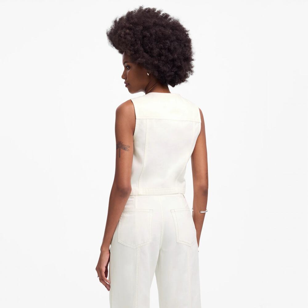 Madewell White Cropped Denim Vest Sz M - Picture 2 of 7